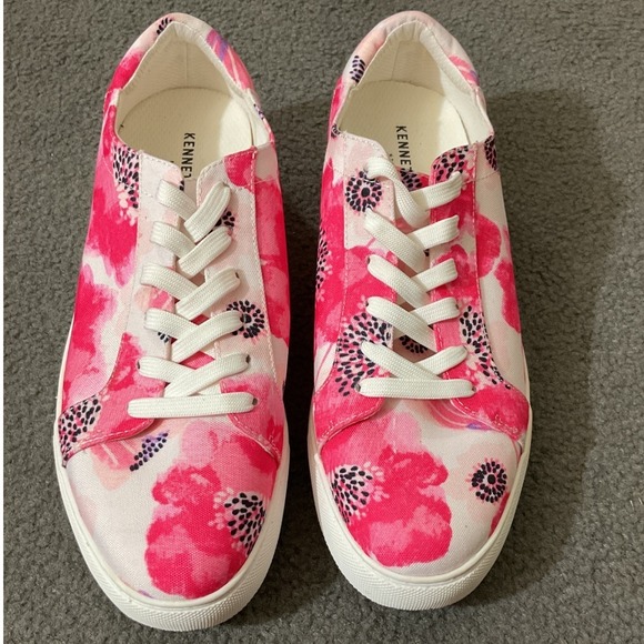 Kenneth Cole NY Kam Sz 9.5 canvas sneaker pink hot pink black white floral print - Picture 4 of 9